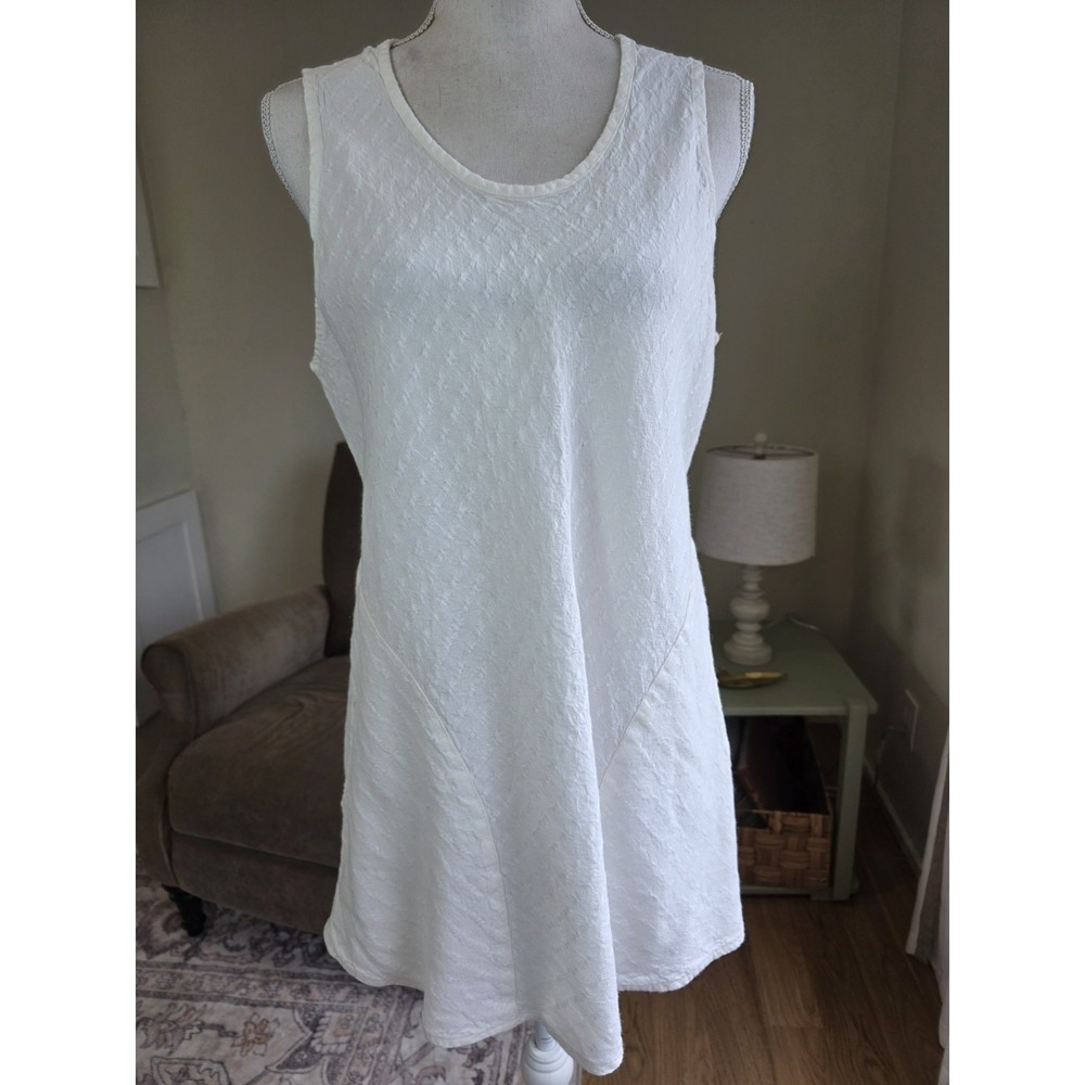 FLAX Brand Womens Top Size Small, Sleeveless Tunic 100% Linen Pockets Textured